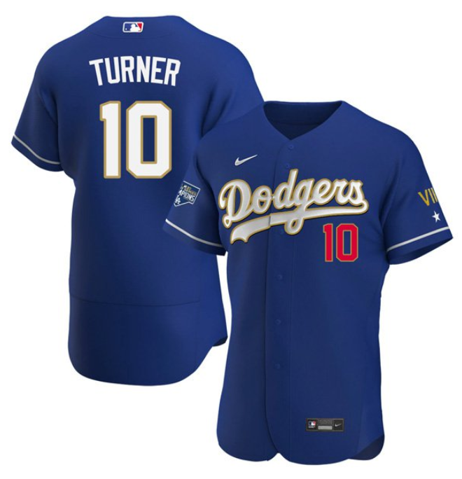 Men's Royal Blue Los Angeles Dodgers #10 Justin Turner Championship Flex Base Sttiched MLB Jersey